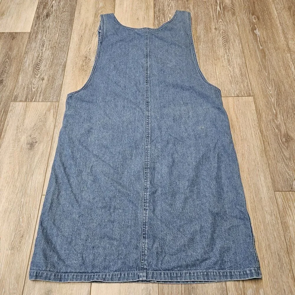 Directives Vintage 90s Denim Jumper Front Pockets Adjustable Button Women Medium